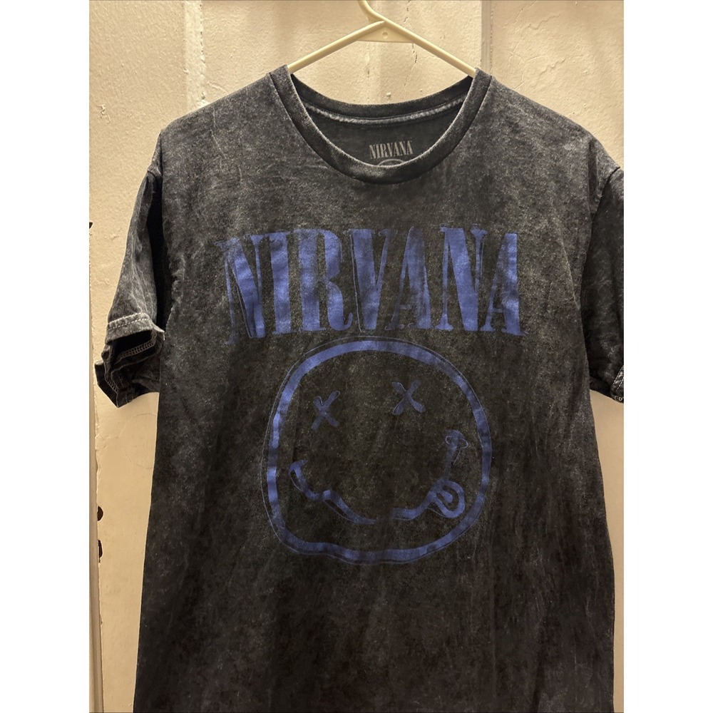 Nirvana Black With Blue Graphic T-Shirt Size‎ Large Unisex 100% Cotton